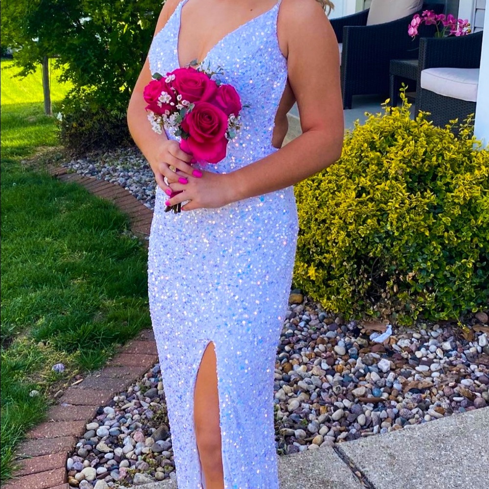 White iridescent prom dress
